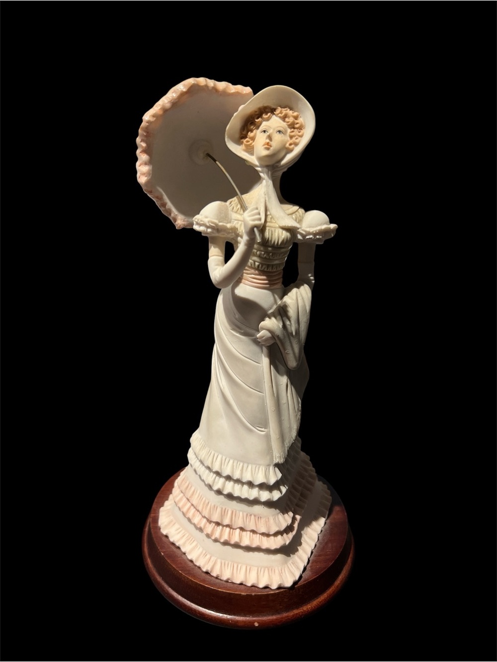 Porcelain Lady with Parasol Figurine - Cream and Pink
